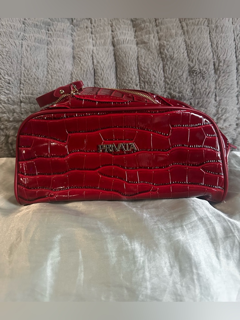 Privata Croco Travel Case / Makeup Bag in Ruby Red